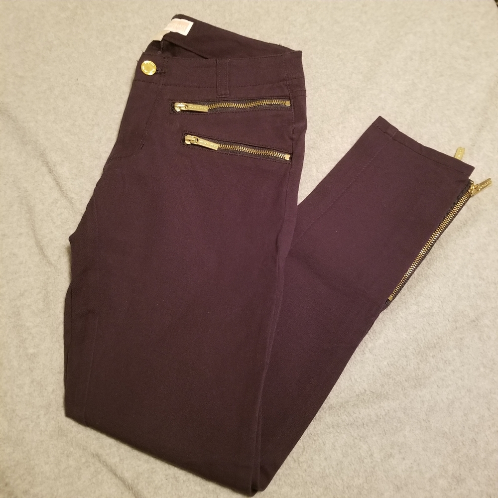 Michael Kors Navy w Gold Zippers Twill Pants 0